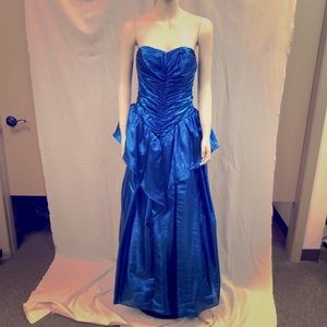 Vintage 80's Royal Blue Shiny Lame Strapless Gown